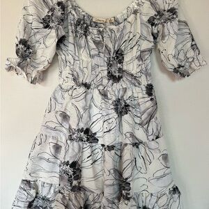 White Dress with Black & Gray Floral Print size medium